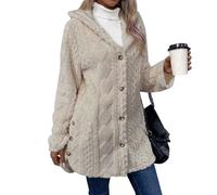Fleecejacke Damen Knopfleiste Fleece Hoodie Warme Sweatshirt Fleecejacken mit Tasche Kapuzenpullover Winter Sherpa Jacken Teddyfleece Sweatjacke Plüschjacke Komfortable Casual Oberteile(Beige,L)