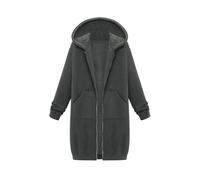 Fleecejacke Damen Lang Große Größen | Plüschjacke Damen Mit Kapuze | Freizeitjacke Winter Kapuzenjacke Warm Cardigan Reißverschluss Wintermantel Knielang Sportjacke Casual Bequeme Übergangsjacke