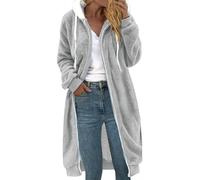 Fleecejacke Damen Lang Mit Kapuze | Plüschjacke Damen Winter | Winterjacke Grosse Grössen Polarfleece-Jacke Reißverschluss Kapuzenjacke Mit Taschen Wollmantel Flanell Wintermantel Fleecemantel