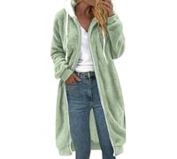 Fleecejacke Damen Lang Mit Kapuze | Plüschjacke Damen Winter | Winterjacke Grosse Grössen Polarfleece-Jacke Reißverschluss Kapuzenjacke Mit Taschen Wollmantel Flanell Wintermantel Fleecemantel