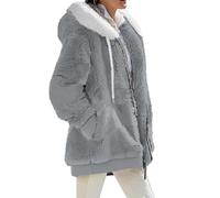 Fleecejacke Damen Lang Sweatshirt Jacke Damen Winterjacken Damen Kapuzenpullover Damen Damen Winterjacke Warm Mantel Damen Winter Herbst Mantel Damen Wendejacke Damen Hemdjack(Light Gray,3XL)