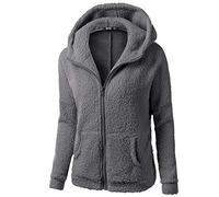 fleecejacke damen schwarz,Teddy Fleece Jacke Grau Fleecejacke mit Kapuze Reißverschluss Thermo Kuschelige Flauschige Sweatjacke Wollfleece Pulli Plüschjacke Fliesjacken Für Frauen Winter Bekleidung