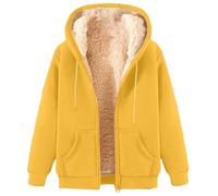 Fleecejacke Damen Teddyjacke Einfarbig Teddyfleece Jacke Kapuzenpullover mit Reißverschluss Winter Warme Dicke Plüschjacke Freizeit Winterjacke Wintermantel mit Taschen Primark (A-Yellow, S)