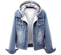 Fleecejacke Damen, Winterjacke Damen Warm Gefüttert Jeansjacke mit Kapuze Künstliches Fellkapuze Denim Jacke Winter Warme Dicke Mantel Große Größen Jeans Plüschjacke Kapuzenjacke Outwear