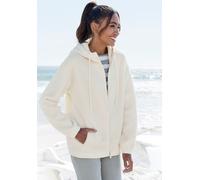Fleecejacke ELBSAND, Damen, Gr. 42, beige (creme), Fleece, Obermaterial: 100% Polyester, unifarben, gerade hüftlang, Bündchen, Jacken Fleecejacke, Übergangsjacke aus Teddy-Fleece mit verstellbarer Kap