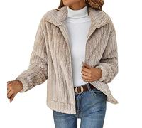 Fleecejacke, große Größe, Damen, langärmlig, dick, mit Taschen, Warm, flauschig, mit Reißverschluss, weich, bequem, Winter, B, 42