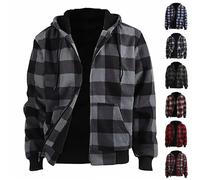 Fleecejacke Herren, Daunenmantel Herren, Fleecejacke Sweatjacke Mit Kapuze Kariert Fleece Gefüttert Winterjacke Männer Winter Warme Kapuzenjacke Langarm Kariertes Hoodie