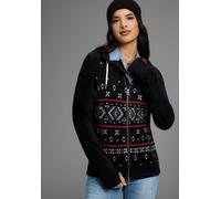 Fleecejacke KANGAROOS, Damen, Gr. 48/50, schwarz, pink, Fleece, Obermaterial: 100% Polyester, bedruckt, ethno, gemustert, kontrastfarbene Details, mehrfarbig, unifarben mit Farbeinsatz, bequem hüftbed