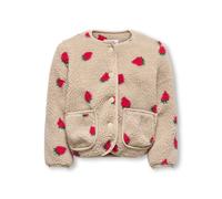 Fleecejacke KIDS ONLY "KMGHOKY L/S TEDDY JACKET OTW NOOS", Mädchen, Gr. 128, silber mink aop:strawberry, lining barbados cherry, Fleece, Obermaterial: 100% Polyester, bedruckt, figurumspielend normal,