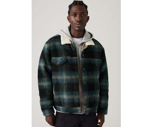 Fleecejacke LEVI'S "TYPE 3 EXT SHERPA TRUCKER", Herren, Gr. XL, grün (gray), Fleece, Obermaterial: 100% Polyester, kariert, hüftlang, angesetztes Bündchen, Jacken Fleecejacke, Druckknopfverschluss, se