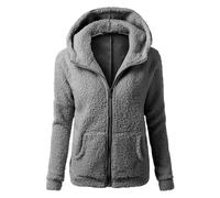fleecejacke mit kapuze damen,Teddy Fleece Jacke Grau Fleecejacke mit Kapuze Reißverschluss Thermo Kuschelige Flauschige Sweatjacke Wollfleece Pulli Plüschjacke Fliesjacken Für Frauen Winter Bekleidung