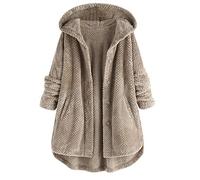 Fleecejacke mit Kapuze für Damen, Winterjacke, warm, dick, Mantel, große Größe, lässig, einfarbig, Sweatshirt, einfache Knopfleiste, schick und elegant, Strickjacke, Herbst- und Winterjacke, grau, 54