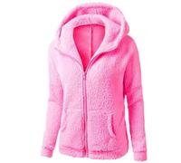 fleecejacke mit teddyfutter,Teddy Fleece Jacke Rosa Fleecejacke mit Kapuze Reißverschluss Thermo Kuschelige Flauschige Sweatjacke Wollfleece Pulli Plüschjacke Fliesjacken Für Frauen Winter Bekleidung