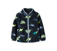 Fleecejacke NAME IT "NMMMEEKO FLEECE JACKET AOP2", Jungen, Gr. 116, bunt (schwarz sapphire aop:dino), Fleece, Obermaterial: 100% Polyester, bedruckt, Basic normal, elastischer Bund, Jacken Fleecejacke