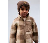 Fleecejacke NAME IT "NMMMONICO SHERPA JACKET CHECK", Jungen, Gr. 98, fossil, Fleece, Obermaterial: 100% Polyester, kariert, Basic normal, Jacken Fleecejacke (84656117-98) fossil