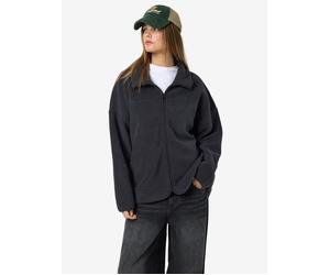 Fleecejacke NOISY MAY "NMCOZY L/S ZIP SWEATER JRS NOOS", Damen, Gr. M, grau (obsidian), Fleece, Obermaterial: 100% Polyester, unifarben, loose fit Po-bedeckend, ohne Ausschnitt, Jacken Fleecejacke, Po