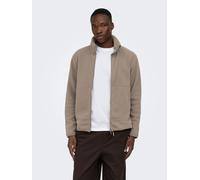 Fleecejacke ONLY & SONS "ONSJASON PRTC FLEECE JACKET OTW NOOS", Herren, Gr. M, walnut, Fleece, Obermaterial: 100% Polyester, unifarben, regular fit normal, ohne Ausschnitt, elastischer Bund, Jacken Fl