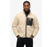 Fleecejacke SUPERDRY "VINTAGE RETRO FULL ZIP FLEECE", Herren, Gr. XXL, weiß (oatmeal beige), Fleece, Obermaterial: 100% Polyester, unifarben mit Farbeinsätzen, modisch, relaxed fit normal, hoch geschl