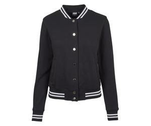Fleecejacke URBAN CLASSICS "Urban Classics Damen Ladies College Sweat Jacket", Damen, Gr. 5XL, schwarz-weiß (schwarz, schwarz), 65% Baumwolle, 35% Polyester, mehrfarbig, normal, amerikanischer Ausschn