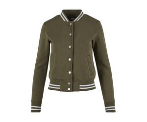 Fleecejacke URBAN CLASSICS "Urban Classics Damen Ladies College Sweat Jacket", Damen, Gr. XS, grün (olive, olive), 65% Baumwolle, 35% Polyester, mehrfarbig, normal, amerikanischer Ausschnitt, Jacken F