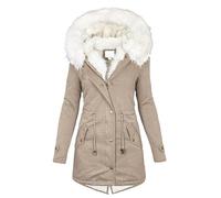 Fleecejacken Frauenmantel Wasserdichte Winterjacke Lang Daunenjacke Warme Jacke mit Fellkapuze Regenjacke Outdoor Windbreaker S-5Xl XXL Khaki