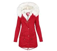 Fleecejacken Frauenmantel Wasserdichte Winterjacke Lang Daunenjacke Warme Jacke mit Fellkapuze Regenjacke Outdoor Windbreaker S-5Xl S Red