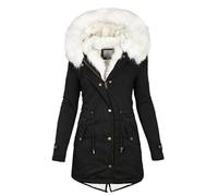 Fleecejacken Frauenmantel Wasserdichte Winterjacke Lang Daunenjacke Warme Jacke mit Fellkapuze Regenjacke Outdoor Windbreaker S-5Xl M Black