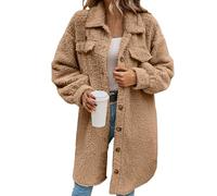 Fleecemantel Damen Lang -Wintermantel Dame Elegant Trenchcoat Winter Teddy-Fleece Mantel Warm Lange Fleecejacke Parka Übergangsjacke mit Knöpfe und Taschen Softshellmantel Plüschjacke Outdoor
