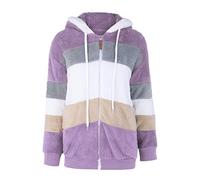 Fleecemantel für Damen, Winter, Reißverschluss, Sweatshirt, lässig, Farbblockierung, mit Taschen und Kordelzug, große Größe, langärmlig, weicher Mantel, warm, locker, modische Plüschjacke, dicke
