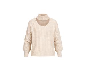 Fleecepullover CLOUD 5IVE "CLOUD 5IVE Pullover mit Stehrollkragen und V-Ausschnitt", Damen, Gr. XXL, beige, 100% Polyacryl, unifarben, Sweatshirts Fleecepullover (22324724-XXL) beige