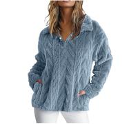 Fleecepullover Damen Hoodie Warm Teddy-fleece Kapuzenpullover Plüschjacke mit Taschen Flauschig Schlafanzug V-Ausschnitt Knopfleiste Pelz Nachtwäsche Warmer Sherpa Pyjama Dicker Kunstfell Loungewear