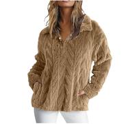 Fleecepullover Damen Hoodie Warm Teddy-fleece Kapuzenpullover Plüschjacke mit Taschen Flauschig Schlafanzug V-Ausschnitt Knopfleiste Pelz Nachtwäsche Warmer Sherpa Pyjama Dicker Kunstfell Loungewear