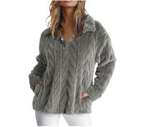 Fleecepullover Damen Hoodie Warm Teddy-fleece Kapuzenpullover Plüschjacke mit Taschen Flauschig Schlafanzug V-Ausschnitt Knopfleiste Pelz Nachtwäsche Warmer Sherpa Pyjama Dicker Kunstfell Loungewear