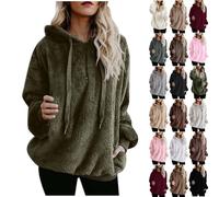 Fleecepullover Damen Kapuzenpullover Grün Teddy-Fleece Pullover Mit Kapuze Kordelzug Plüsch Hoodie Kapuzen Pullis Mit Tasche Herbst Winter Warm Langarm Sweatshirt Casual Langarmshirt Sweatjacke M L Xl