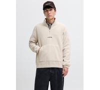 Fleecepullover JACK & JONES "JJSOHO HALFZIP FLEECE", Herren, Gr. L, beige (moonbeam), angeraute Sweatware, Obermaterial: 100% Polyester, bedruckt, regular fit normal, hoch geschlossener Ausschnitt, el