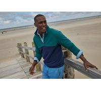 Fleecepullover MAN'S WORLD, Herren, Gr. 3XL (64/66), marine grün, Fleece, Obermaterial: 100% Polyester, colorblocking, kontrastfarbene Details, unifarben mit Farbeinsatz, bequem hüftlang, Bündchen, Sw