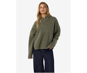Fleecepullover NOISY MAY "NMCOZY L/S HALFWAY ZIP SWEATER JRS NOOS", Damen, Gr. L, kalamata, Sweatware, Obermaterial: 100% Polyester, unifarben, relaxed fit normal, Rundhals, Sweatshirts Fleecepullover