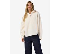 Fleecepullover NOISY MAY "NMCOZY L/S HALFWAY ZIP SWEATER JRS NOOS", Damen, Gr. M, beige (eggnog), Sweatware, Obermaterial: 100% Polyester, unifarben, relaxed fit normal, Rundhals, Sweatshirts Fleecepu