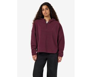 Fleecepullover NOISY MAY "NMCOZY L/S HALFWAY ZIP SWEATER JRS NOOS", Damen, Gr. M, lila (fig), Sweatware, Obermaterial: 100% Polyester, unifarben, relaxed fit normal, Rundhals, Sweatshirts Fleecepullov