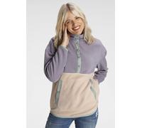 Fleecepullover POLARINO, Damen, Gr. 40/42, beige (beige, hell lila), Fleece, Obermaterial: 100% Polyester, kontrastfarbene Details, mehrfarbig, unifarben mit Farbeinsatz, bequem hüftlang, eingefasste