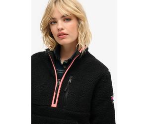 Fleecepullover SUPERDRY "OUTDOOR HALF ZIP FLEECE", Damen, Gr. L, schwarz (contrast schwarz), Fleece, Obermaterial: 100% Polyester, unifarben, regular fit taillenbedeckt, Rundhals, Sweatshirts Fleecepu