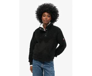 Fleecepullover SUPERDRY "SUPER SOFT HENLEY", Damen, Gr. XXL, schwarz, Fleece, Obermaterial: 100% Polyester, unifarben, oversize normal, Rundhals, Rippbündchen, Sweatshirts Fleecepullover (21662326-XXL