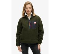Fleecepullover SUPERDRY "VINTAGE RETRO HALF ZIP FLEECE", Damen, Gr. S, army khaki grün, Sweatware, Obermaterial: 100% Polyester, unifarben mit Farbeinsatz, regular fit normal, hoch geschlossener Aussc