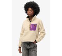 Fleecepullover SUPERDRY "VINTAGE RETRO HALF ZIP FLEECE", Damen, Gr. XL, oatmeal beige, Sweatware, Obermaterial: 100% Polyester, unifarben mit Farbeinsatz, regular fit normal, hoch geschlossener Aussch