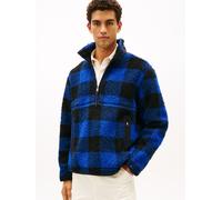 Fleecepullover TOMMY HILFIGER "TEDDY FLEECE CHECK PULL OVER", Herren, Gr. XXL, wedge blau, schwarz, Fleece, Obermaterial: 50% Polyacryl, 50% Polyester, gemustert, kariert, mehrfarbig, regular fit norm