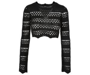 Fleecepullover URBAN CLASSICS "Urban Classics Damen Ladies Cropped Crochet Knit Sweater", Damen, Gr. 3XL, schwarz, 100% Polyacryl, unifarben, Rundhals, Sweatshirts Fleecepullover (16791517-XXXL) schwa