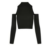 Fleecepullover URBAN CLASSICS "Urban Classics Damen Ladies Rib Knit Cut Out Sleeve Longsleeve", Damen, Gr. XS, schwarz, 35% Polyacryl, 35% Viskose, 30% Polyamid, unifarben, Rundhals, Sweatshirts Fleec