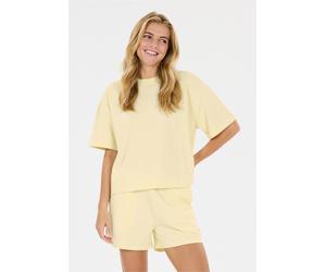 Fleeceshirt ATHLECIA "Crecy", Damen, Gr. 44, hellgelb, 50% Baumwolle, 2% Elasthan, 48% Polyester, unifarben, normal, Rundhals, Shirts, mit atmungsaktivem Material (29992840-44) hellgelb