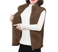Fleeceweste Damen Ärmellos Jack Fleece Warm Weste Damen Elegant Stehkragen Kurz Teddyfleece Weste Winter Einfarbig Winterjacke Frauen Flauschig mit Reissverschluss Taschen Plüschweste Lässig