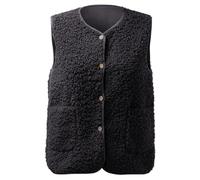 Fleeceweste Damen Ärmellos Teddy Weste mit Taschen, Einfarbig Weste mit Teddyfell Teddywesten Knöpfen Fleece Ohne Ärmel Fleecejacke Winter Warm Teddyjacke Kuschelige Casual Fellweste Damen für Büro